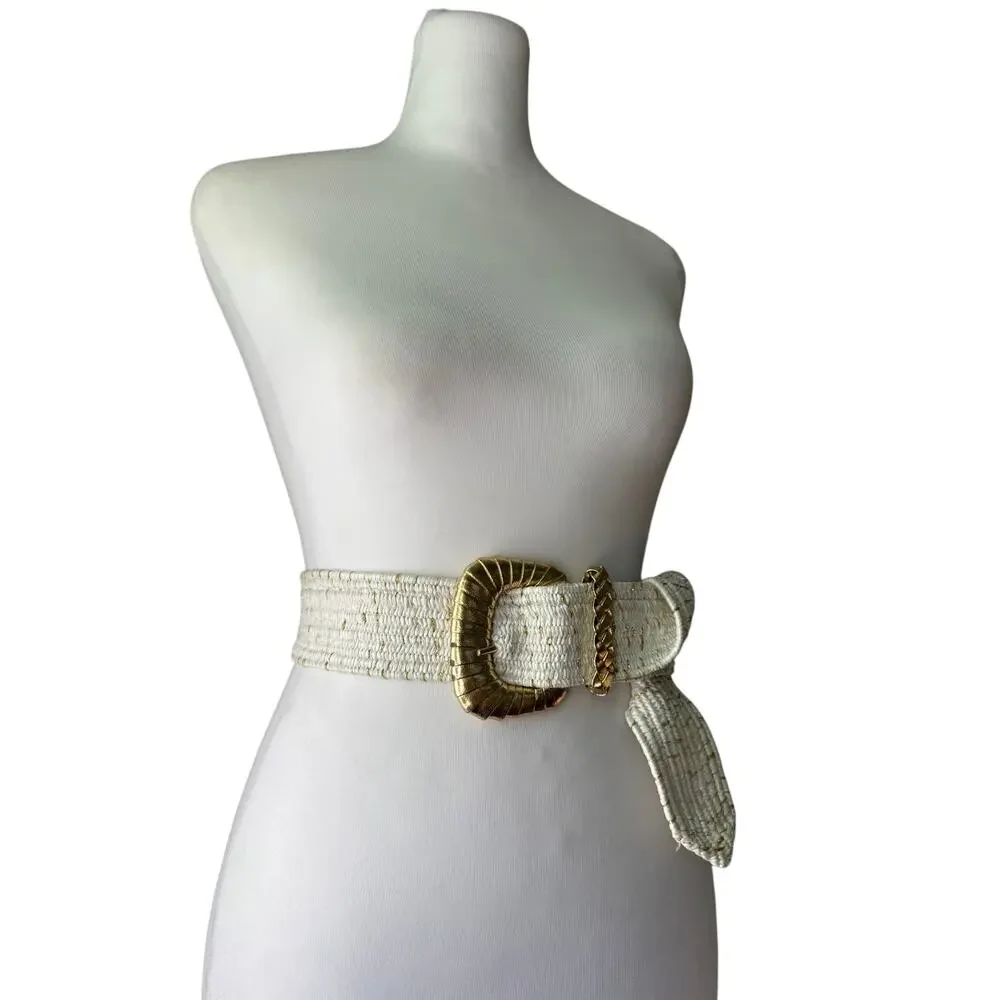 Vintage ‘80s White & Gold Stretchy Adjustable Belt